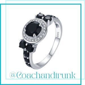 925 Hallmark Halo & Prong Set Round Beveled White and Black Spinel CZ Size 6